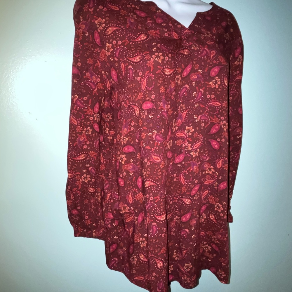 Croft & Barrow Blouse‎ V Neck Size XL Burgundy Paisley Print - Picture 8 of 11